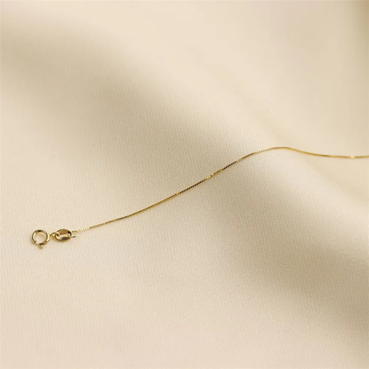 dainty 14k gold vermeil solid 925 sterling silver box chain necklace with custom logo engrave tags