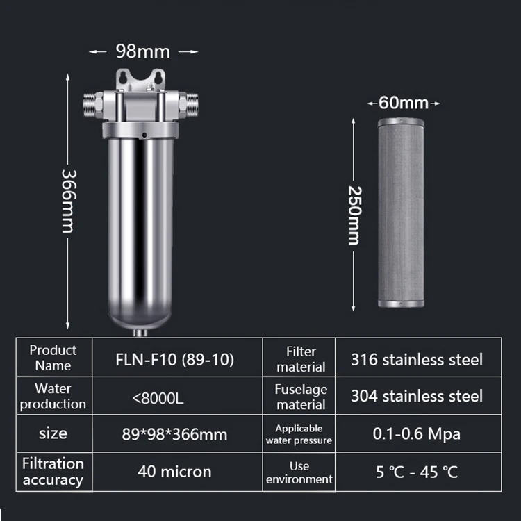 FLN Pre-filter Whole House Large Flow Sediment Removal Stainless Steel Pre Filtration Water Filter System For Home Use