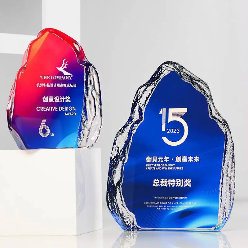 Honorary award competition Full color printed Crystal awards trophy Iceberg Crystal Trophy