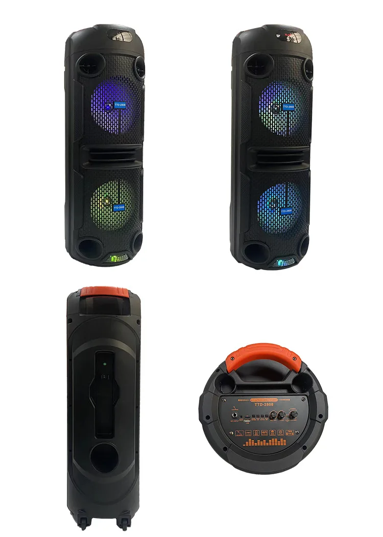 TTD-2808 20W Double 8 inch Remote Control Wireless Mic Home Theater Outdoor Portable Karaoke Party BT Smart Stereo Speaker