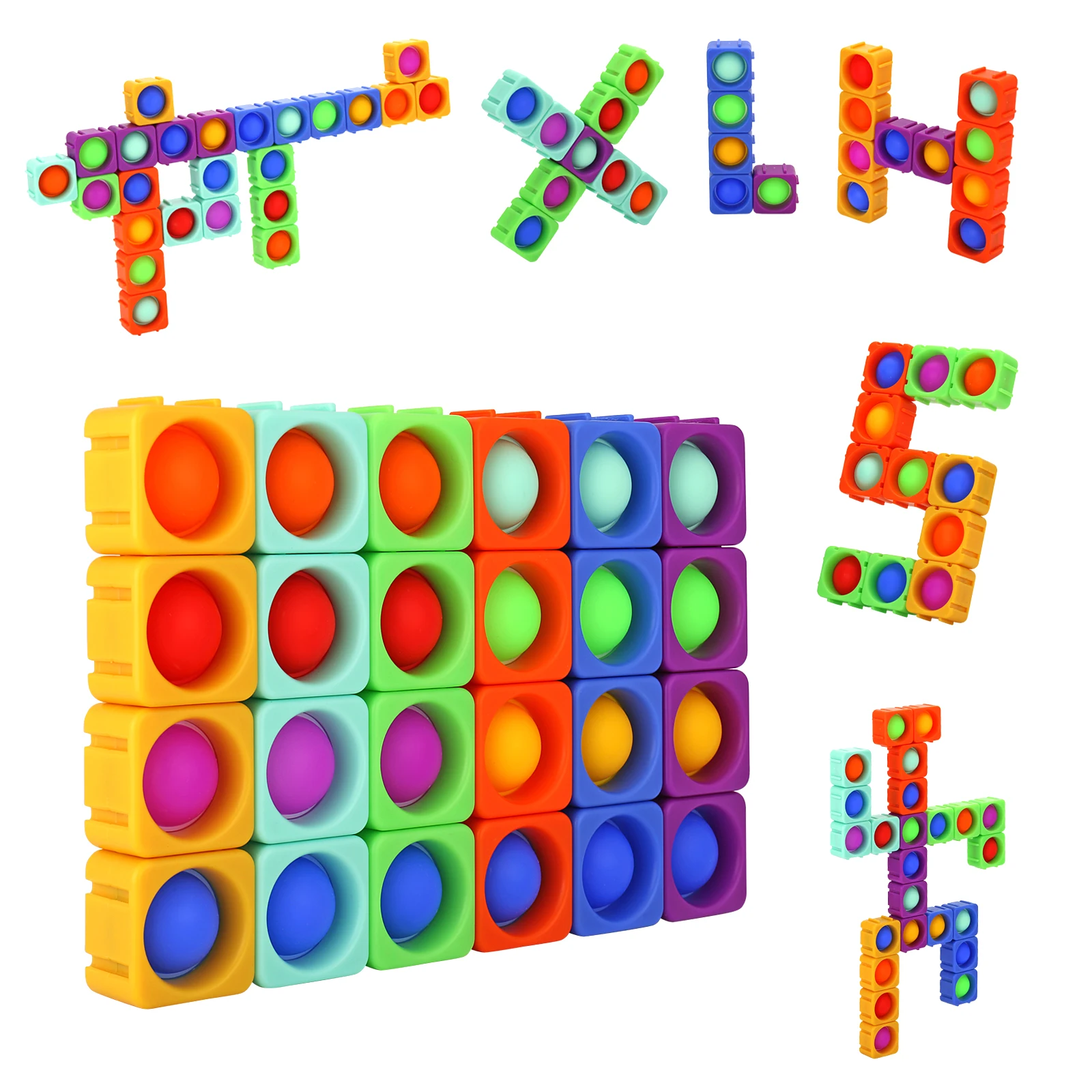 Fidgets Toys Girl Boy Educational Sensory Building Block Toy Set 24Pcs Dimple Fidget Packs Autistic Kids Adults Anxiety Relief