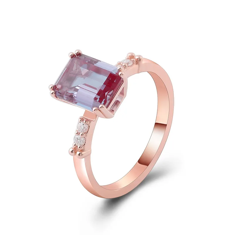 Provence Engagement Ring 3 Carat Emerald Alexandrite Diamond Ring 14k Rose Gold Fashion Custom Ring Jewelry Women