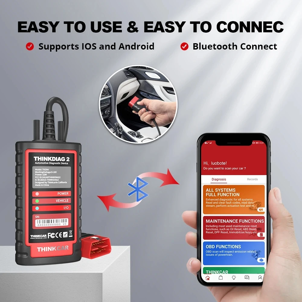 OBD Adapter Connector THINKCAR Thinkdiag2 Thinkdiag 2 Support CAN FD Protocol OBD2 Diagnostic Scanner Bluetooth Scan Tool