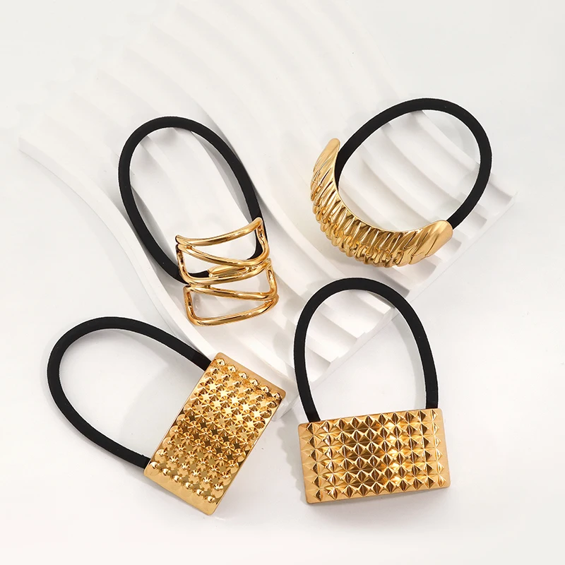 Ins Popular Fashion Smooth Metal Rubber Elastic Hair Bands Ponytail Cuffs Hair Rope Accessories Hair Ties Jewelry for Girls