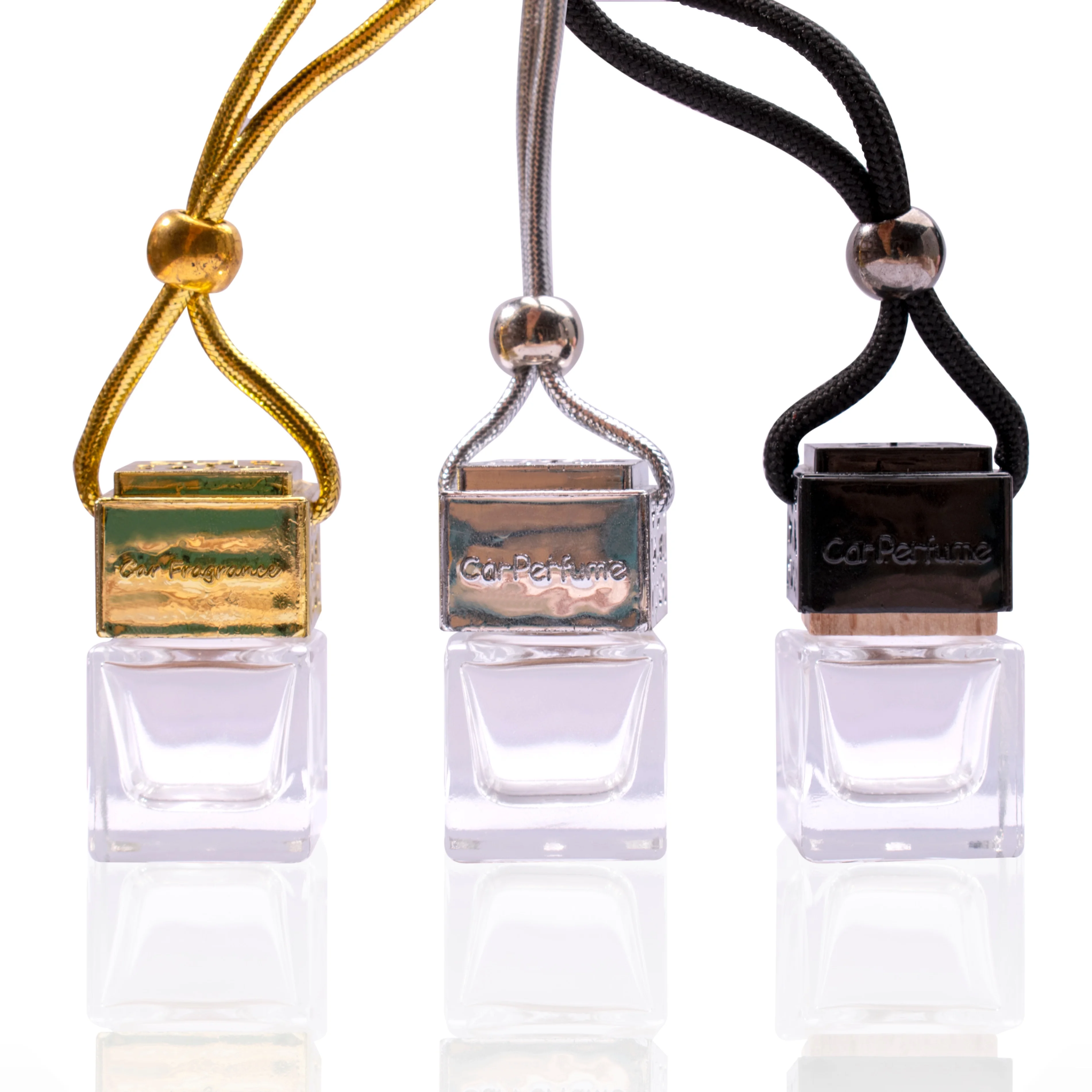 Car Perfume Bottles Pendant Perfume Empty Hanging Car Diffuser Bottle Square Shape Glass 8ml Cosmetic Hot Stamping Screw Cap