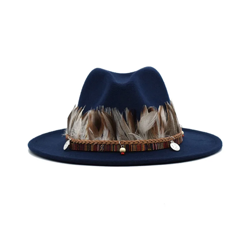 Wholesale 2021 new Fashion Elegant Jazz Fedoras Hats Wide Brim Bowler Hat Leopard Belt Solid Color Unisex Top Hats