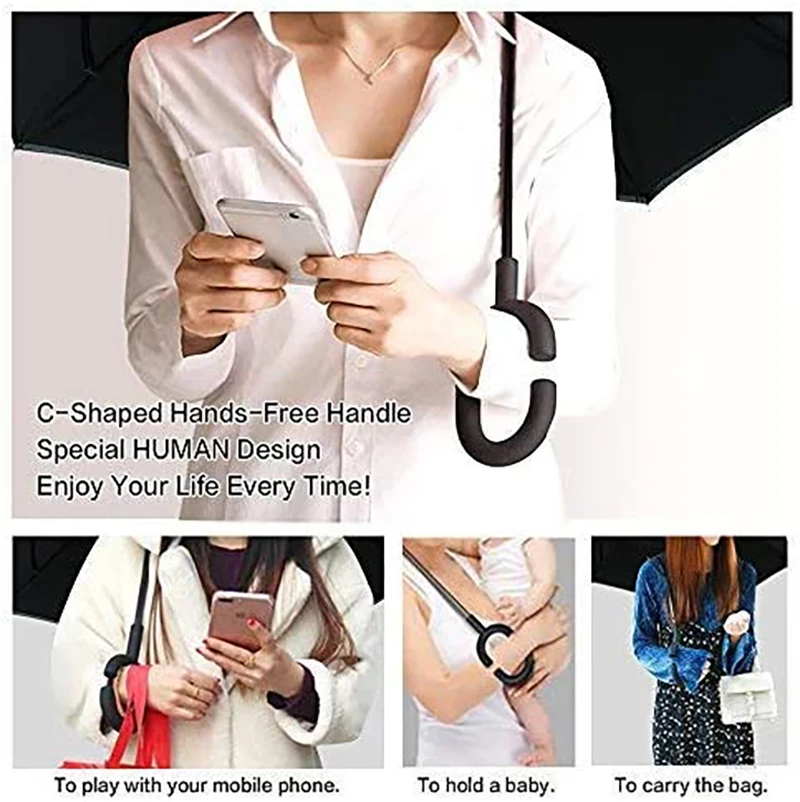 Digital Printing Custom Logo Factory Advertising Car Umbrella Rainproof Business C Handle Reverse Straight Umbrella