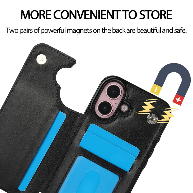 Shockproof PU Leather Mobile Case With Card Slot Wallet Holder Phone Cover For iPhone 16 15 14 13 12 11 Pro Max Xs Xr Xs Max 7 8