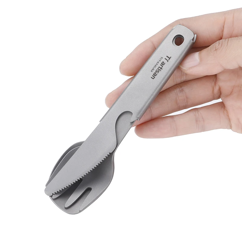 Titanium Compact 3 Piece Utensil Fork Spoon Knife Ultralight Carry Design System  Outdoor Camping Tableware