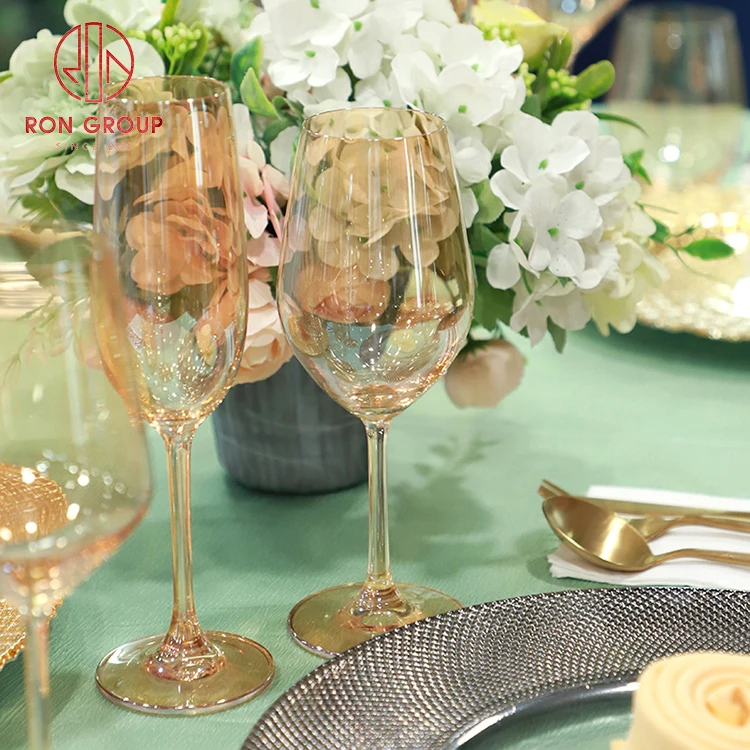 Wholesale Banquet Party Creative Lead Free Crystal Amber Glasses Set Electroplating Home Goblet Champagne Cup Wine Glass