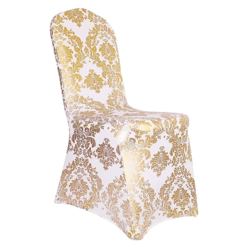Universal Removable Washable Elastic Print Flower Spandex Bronzing Gold Chair Cover