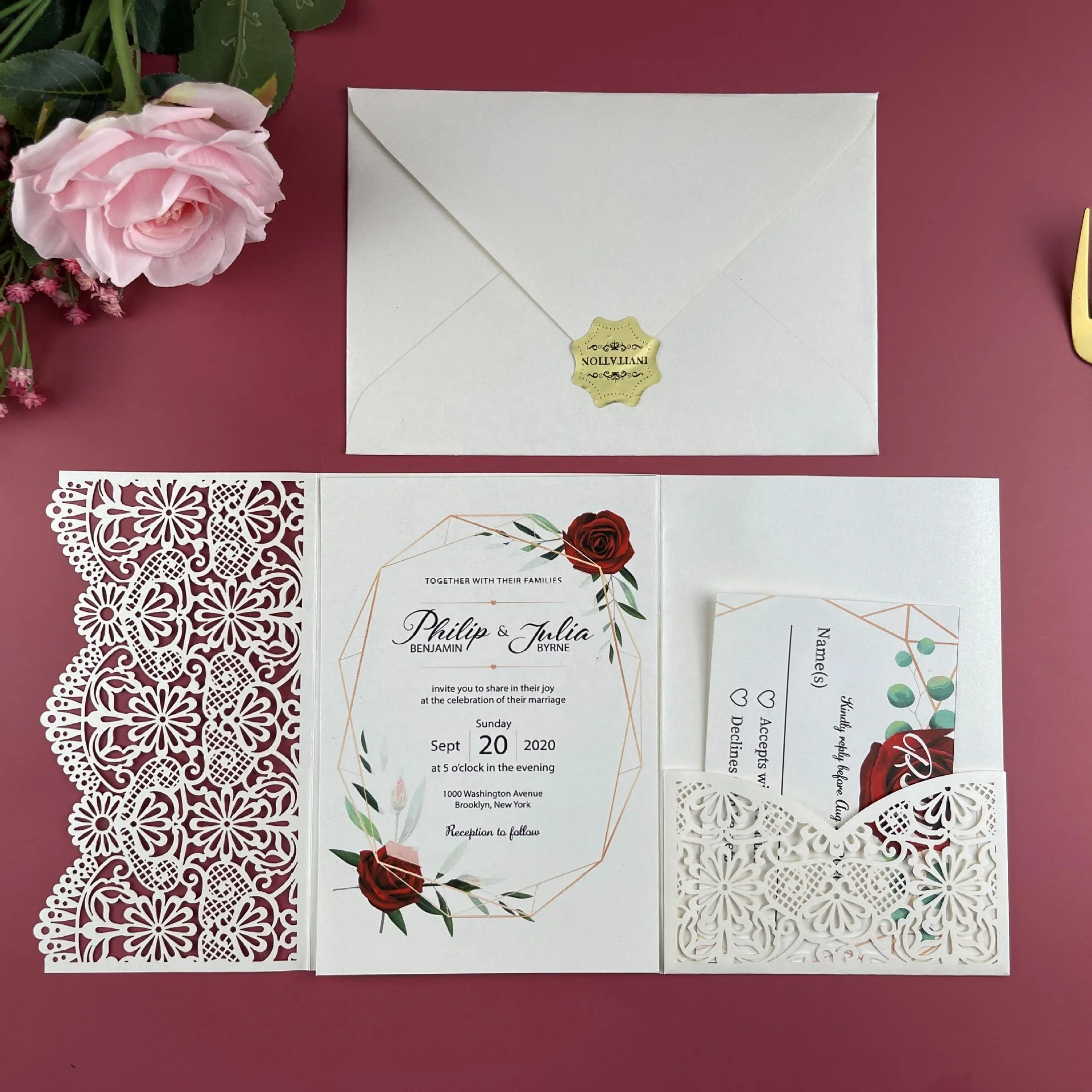 Wholesale Luxury Laser Cut Wedding Invitation Card Good Quality Mariage Hollow Flowers Wedding Cards Customized Wedding Card Inv