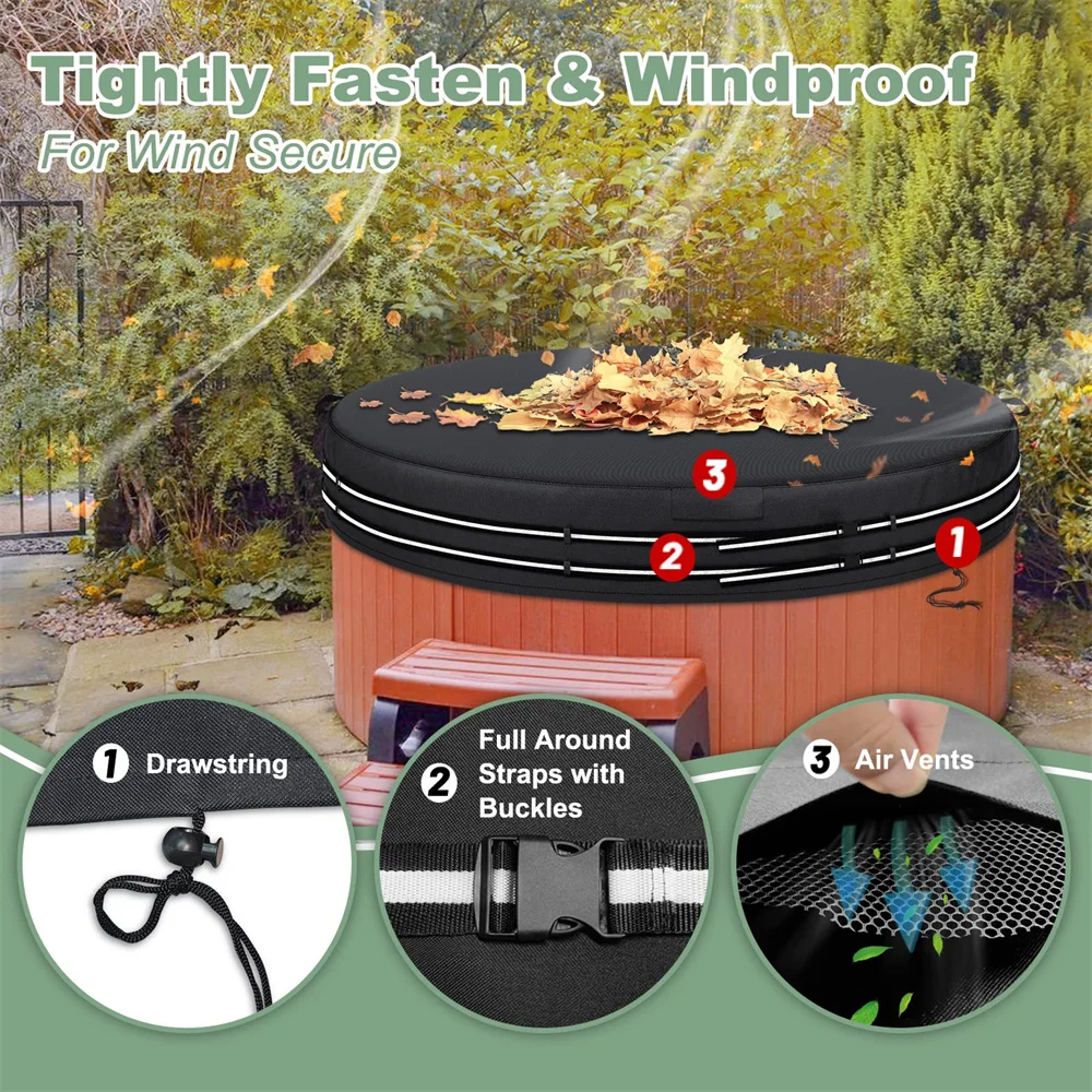 BEELAND 600D Heavy Duty Hot Tub Cover Round Outdoor Patio Waterproof SPA Covers With Straps