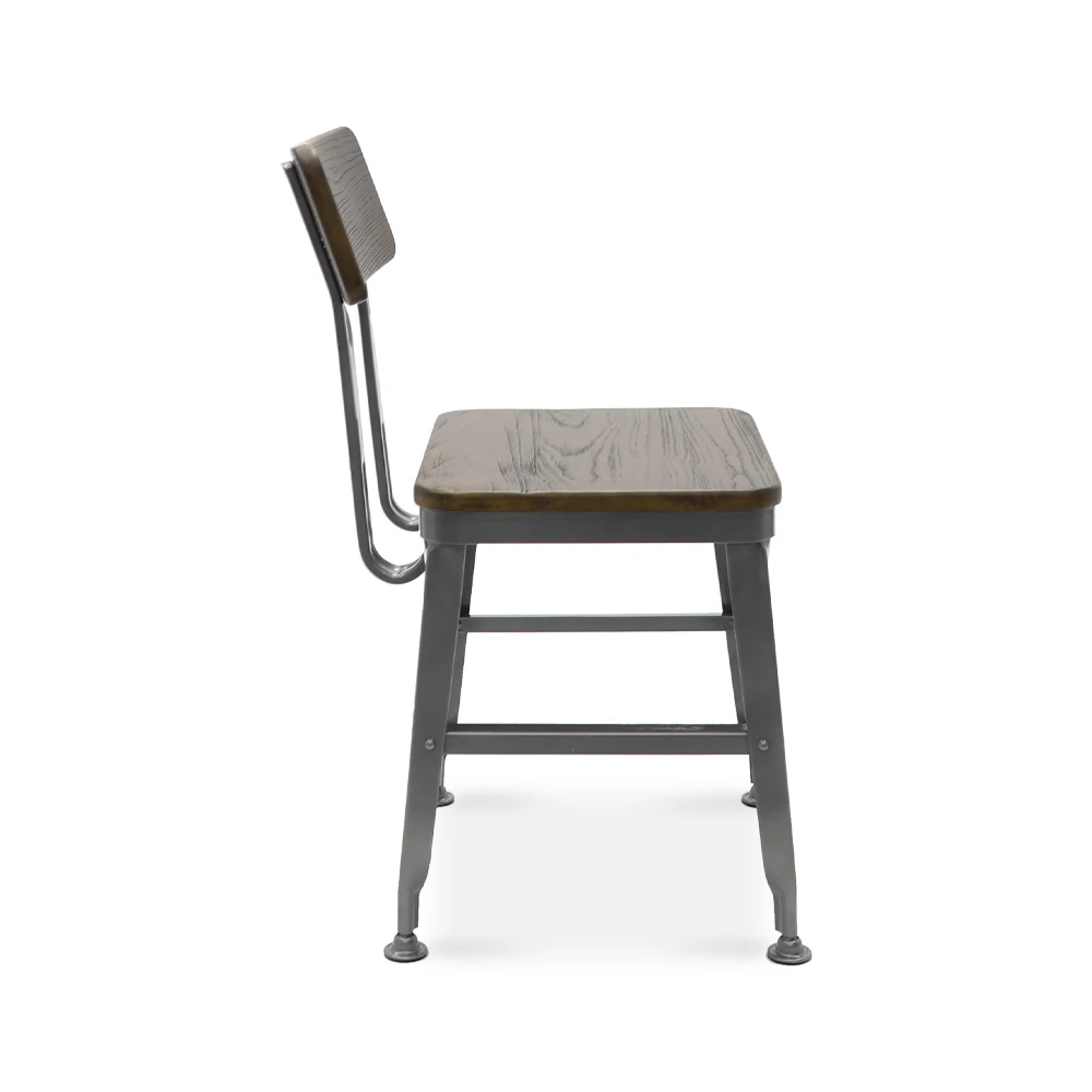 Industrial Design Bistro Cafe Metal Frame Dining Chair Wooden Chair for Restaurants