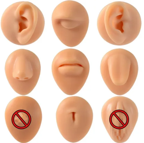 Silicone Model Tattoo Puncture Practice Simulation Human Body Part Display Ear Nose Lip Navel Silicone Piercing Jewelry