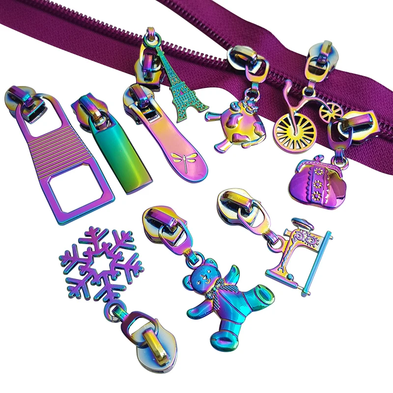 
Hot Sale Classic Style Clothing Rainbow Color Metal Zipper Puller Custom Waterproof Zipper Slider 