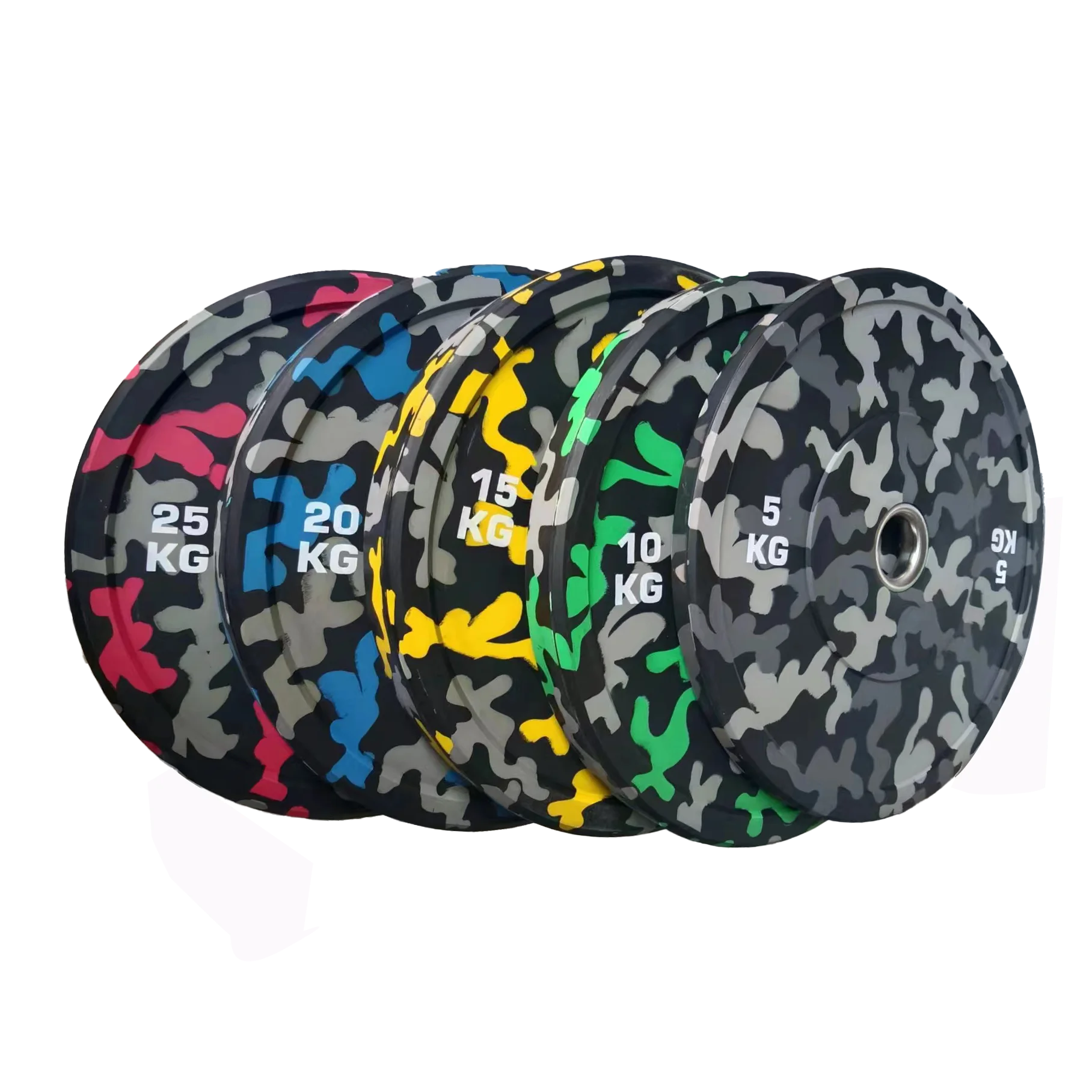 New gym fitness set Factory Price rubber fleck weight lifting discs camo camouflage weightlifting bumper weight plates