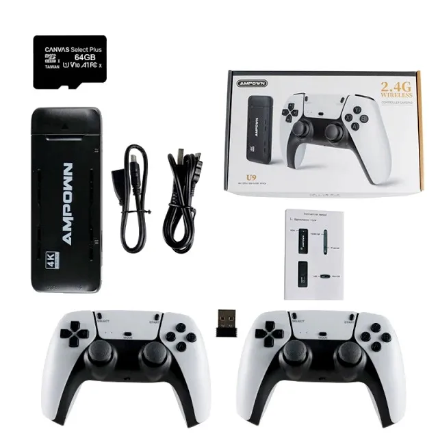 Ampown U9 Беспроводная 2,4G HD эмулятор FC/N64 эмулятор аркадный дом ТВ мини Ps5 ручка 64 ГБ 10000 шт. Ретро видео игровая консоль