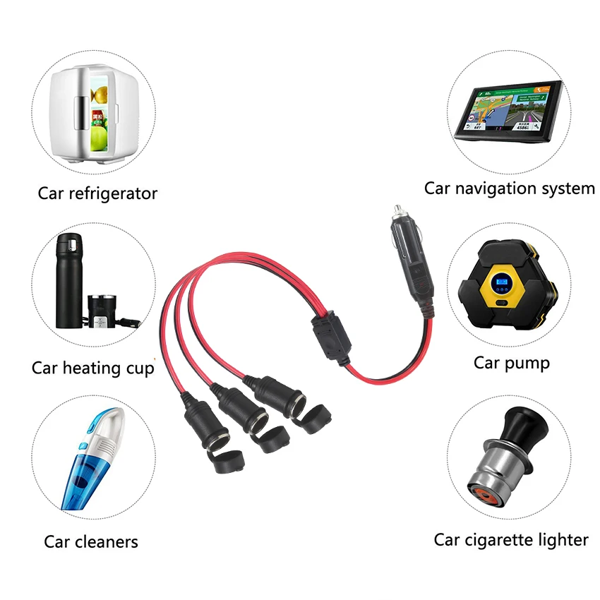 Led Indicator 1 Male To 2 Female Socket Connect 12V Car Auto Cigarette Lighter Replacement Plug