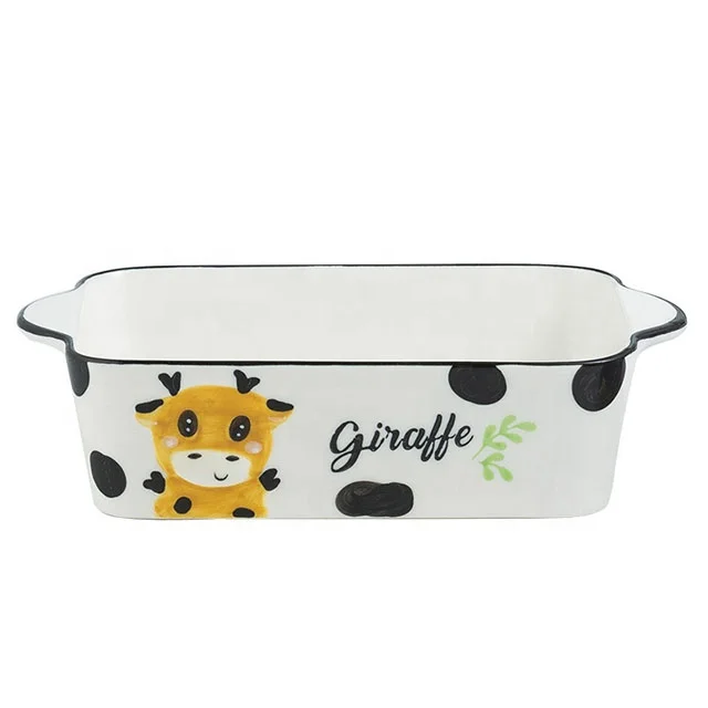 Household Cartoon Kitchen Plate Cheese Baking Dish With Double Ear Ceramic Baking Tray