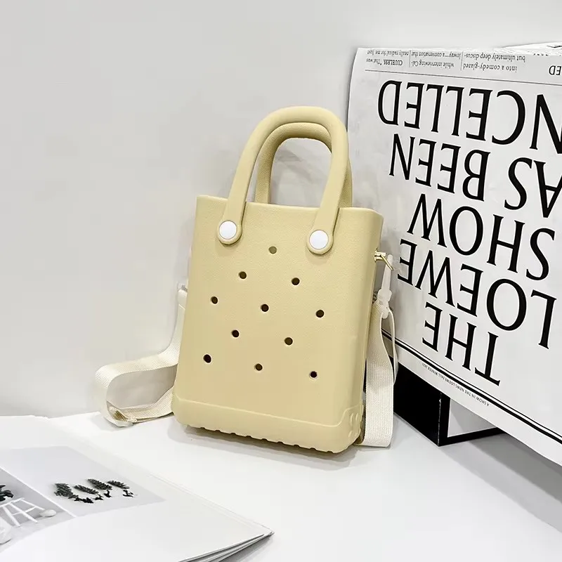 Mini Tote Handbag Kids Waterproof Eva Beach Bag Straps Pearl Pattern Bucket Style Lock Button Fashionable Small Rubber Bag