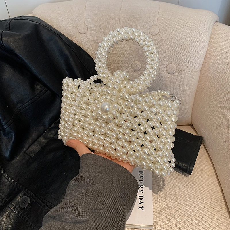 Newest pearl clutch evening bag handmade beaded dinner banquet pearl party bags Tote Handbag