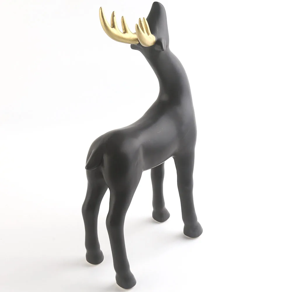 12 inch Matte Black and Golden Antler Christmas Decor Ceramic Deer Decoration