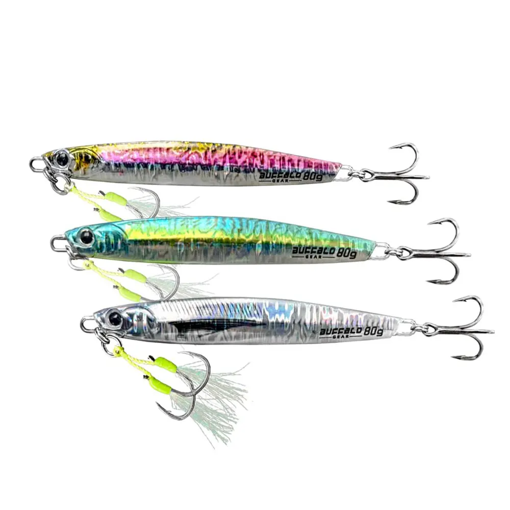 BUFFALO GEAR Fishing Pitch Saltwater Sea Artificial 80g Metal Luminous Lead Hard Slow Vertical Sinking Fishing Jig Bait Lure