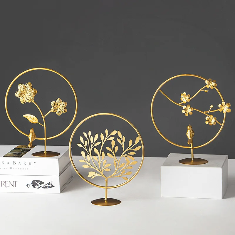 Wholesale luxury living room wine cabinet porch home decorations creative metal craft ins iron leaf ornaments