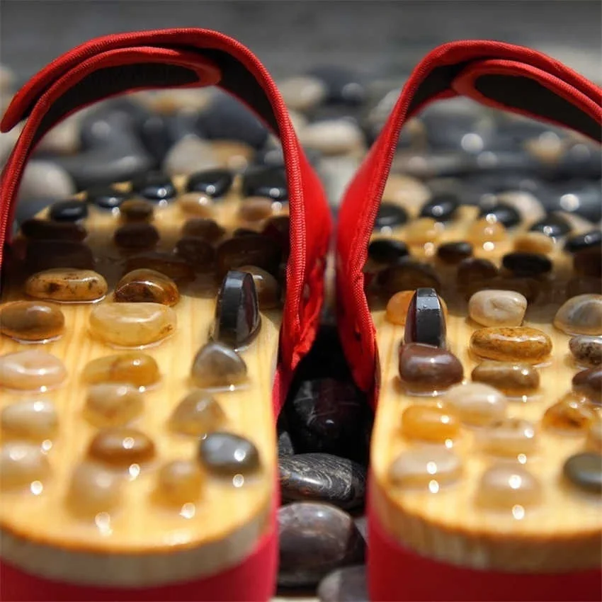 Acupressure Massage Slippers with Natural Stone Therapeutic Reflexology Sandals Foot Acupoint Massage Shiatsu Ease Arch Pain