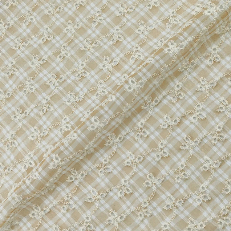 Kaiming polyester gingham eyelet flora embroidery multi color fabric
