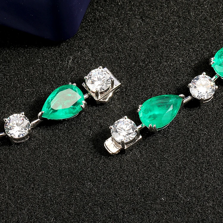 Luxury Silver Jewelry Zircon Pendant Necklace Charm CZ Diamond Chain Necklace Full Iced Out Green Stone Necklace