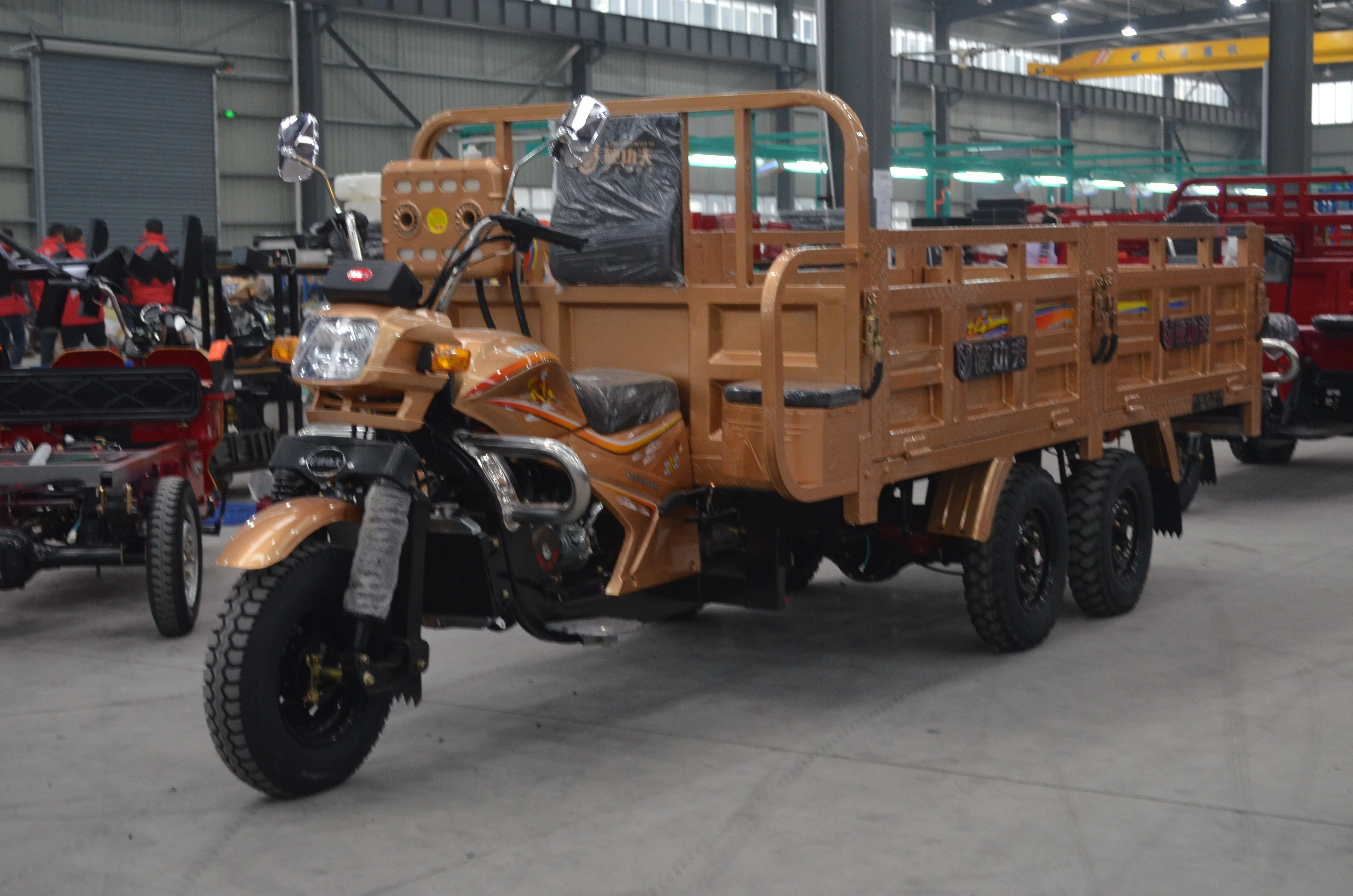 Gas powered farm five wheel cargo tricycle/double rear axle five wheel cargo tricycle with double carriages