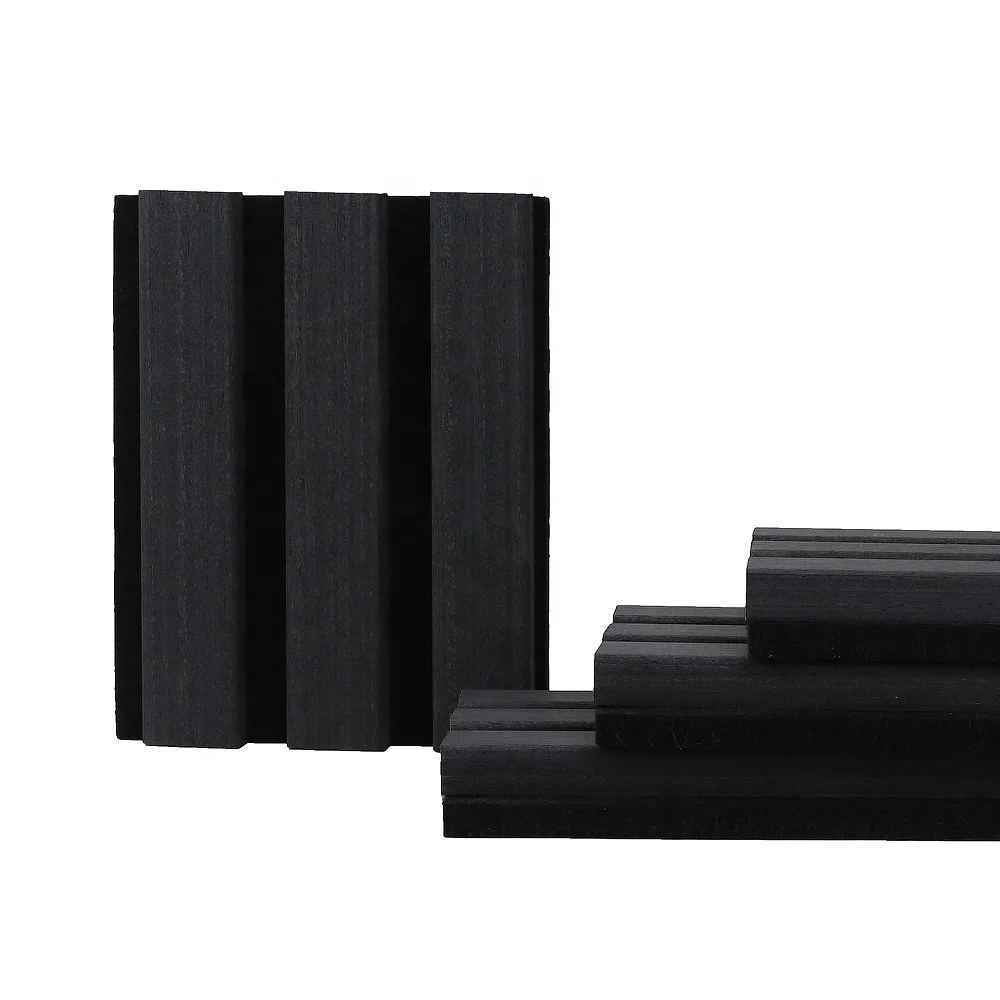 240 X 60 Akupanels 3sides Ebony Veneer 3Dwooden Wall Interior Art Decorative Sound Absorbing Acoustic Slat Wood Panels