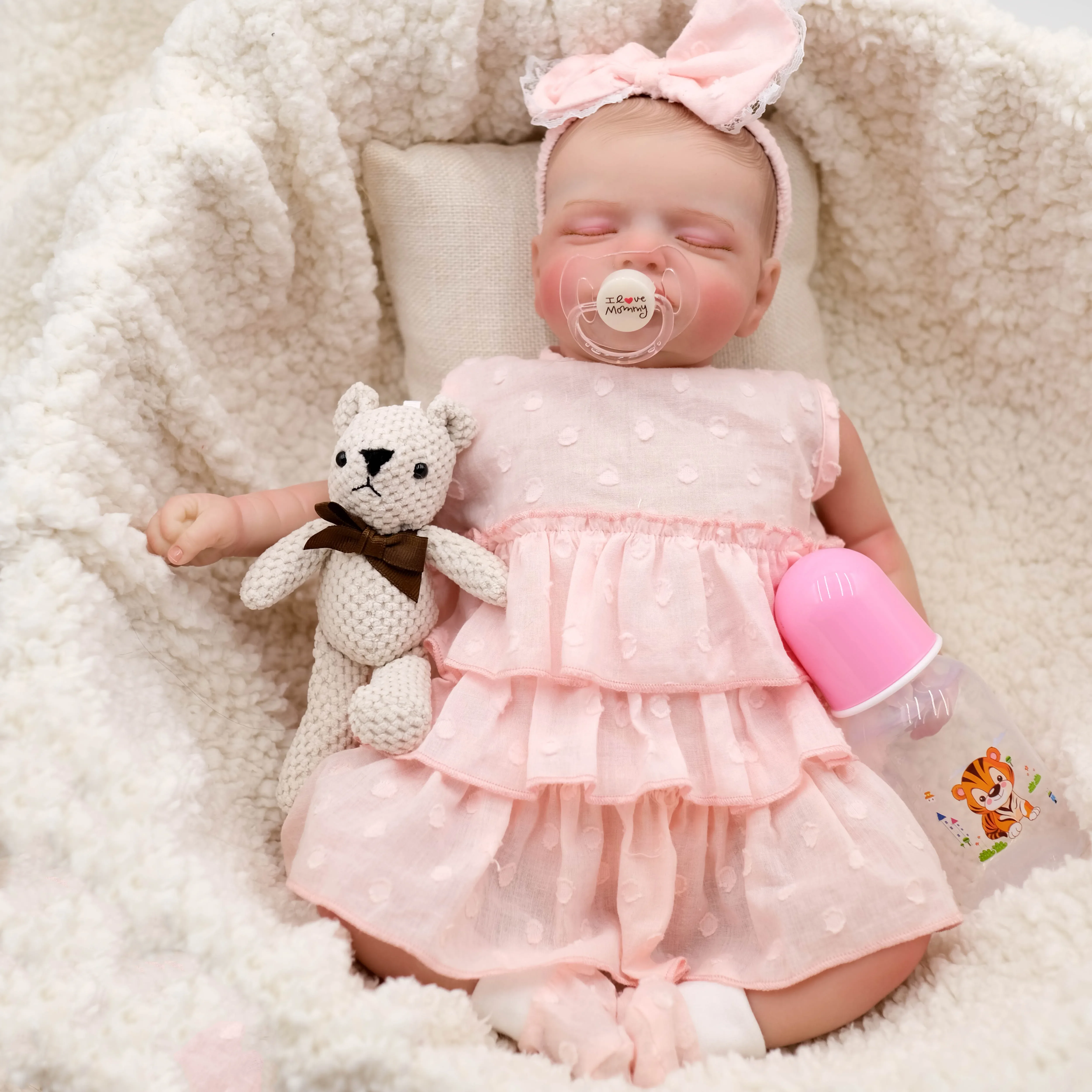 NPK 48CM Rosalie Already Painted Newborn Baby Doll Newborn Baby Reborn Doll Hand Paint with Genesis High Quality 3D Skin Tone