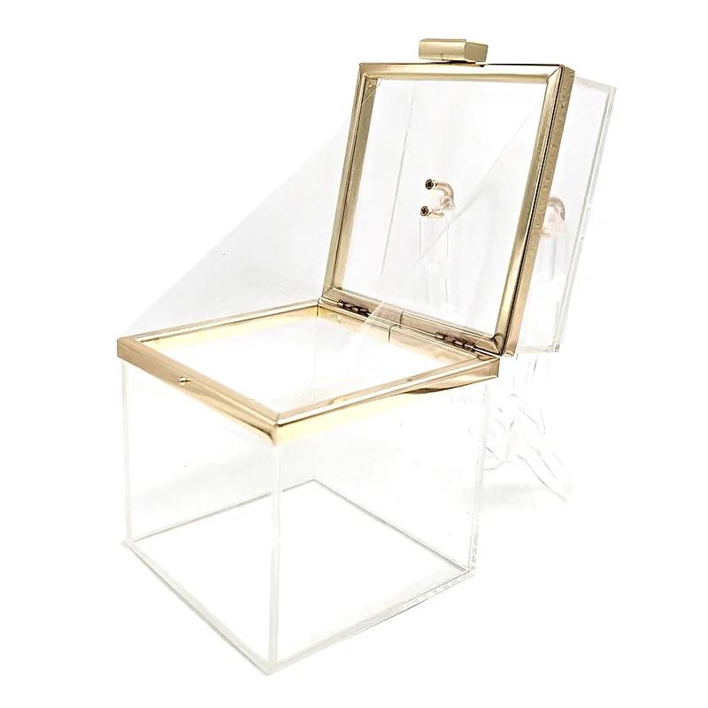 Wholesale not including shipping Women evening party square purses totes solid hard gift box bridal wedding transparent bag
