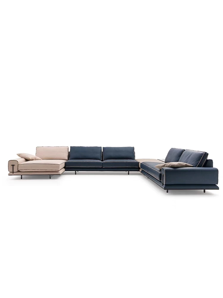 Italian sofa Blues leather sofa designer modern light luxury living room corner combination sofa