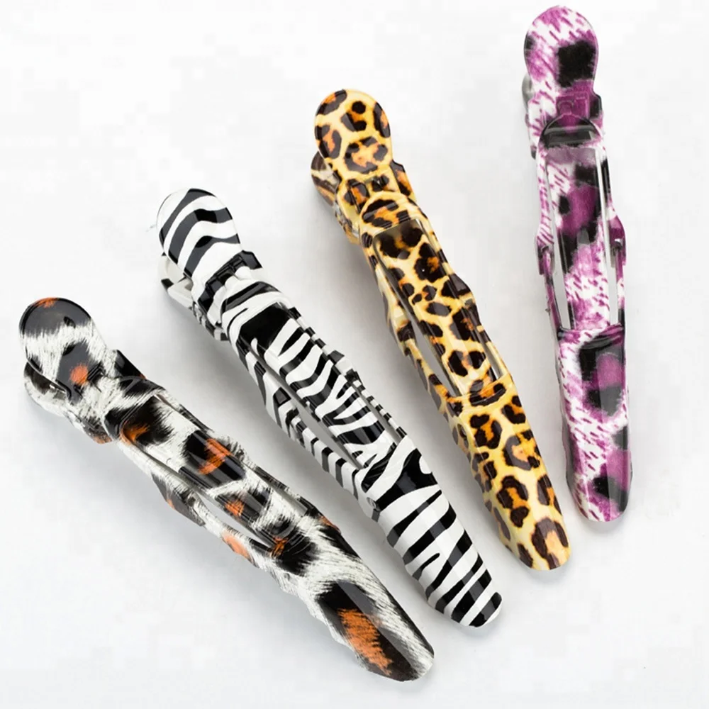 Salon croc hair styling custom glossy alligator plastic alligator hair clips crocodile clip salon hair clip color