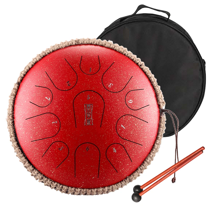 Hluru Steel Tongue Drum Musical Instruments Drums Kit 11 Note 12.5 Inch Hanpan Tank Drum Percussion Instrument TB11