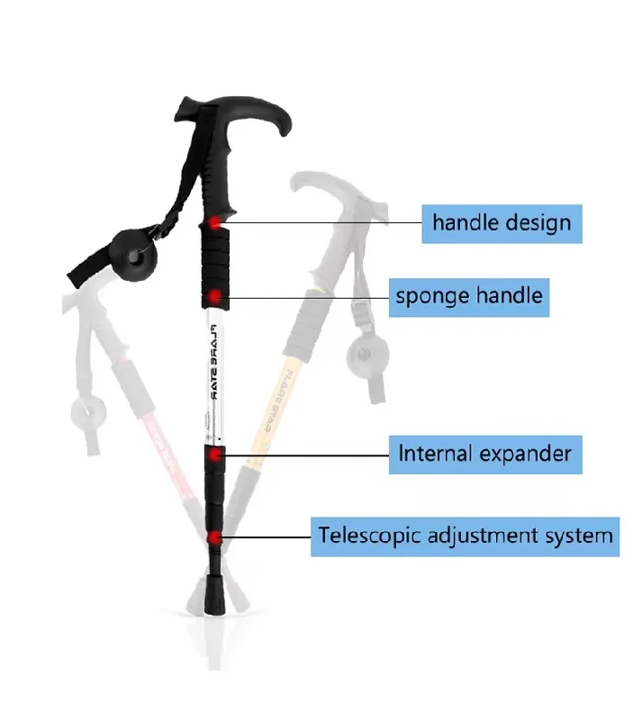 JETSHARKHiking pole cane adjustable hiking aluminum alloy telescopic four-section outdoor hiking pole