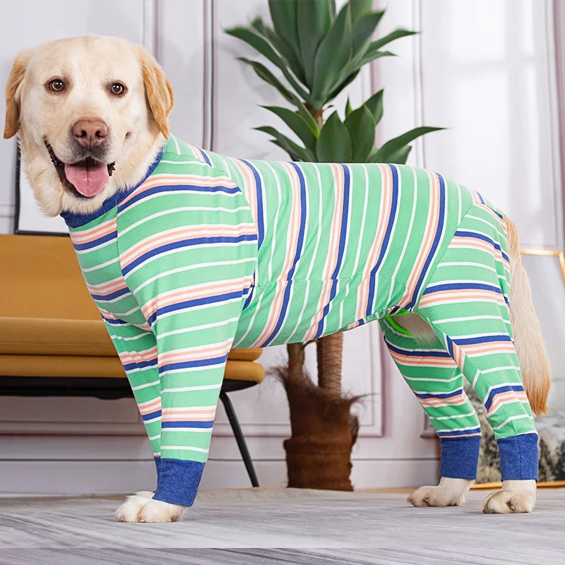 Large Dog Stripe Pajamas Post Surgery Wear Full Coverage Dog Pjs Recovery Sterilization Suit Pet Clothes