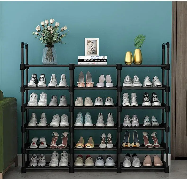 Factory wholesale metal stainless steel 2-column multi-layer Space Saving shoe rack