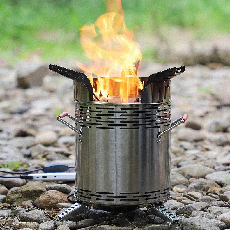 Outdoor Portable Wood And Gas Stove Stainless Steel Camping Picnic Smokeless Wood Stove