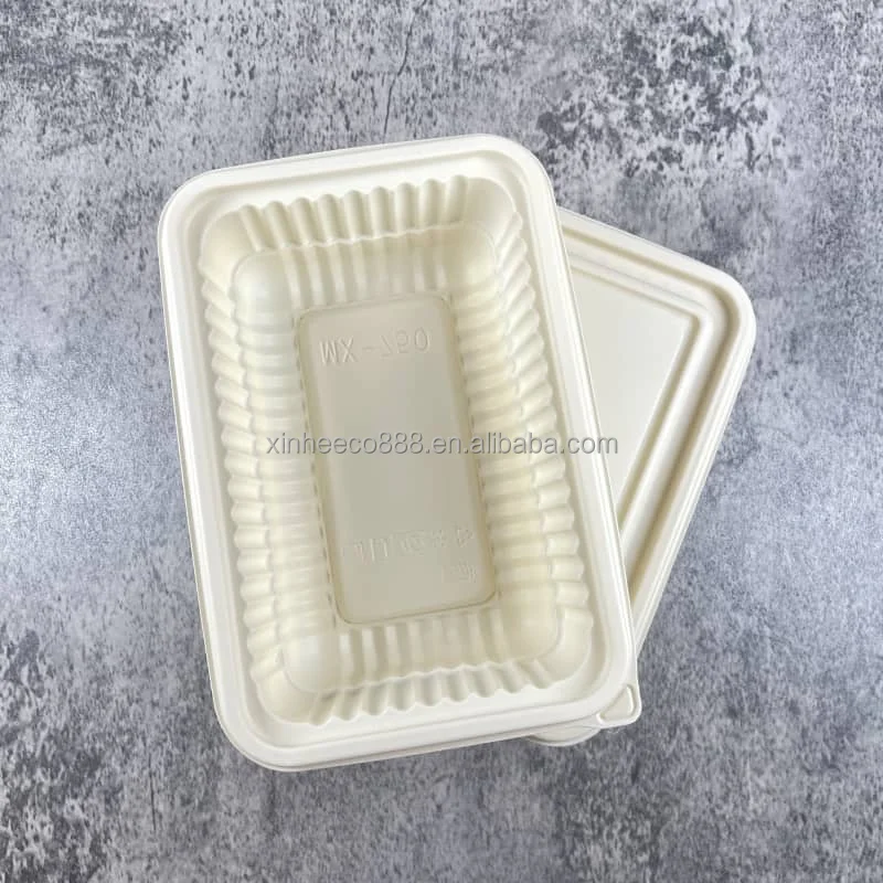 Biodegradable Corn Starch Disposable Food Container Microwave Safe Rectangular Natural Takeout Box Kitchen Travel