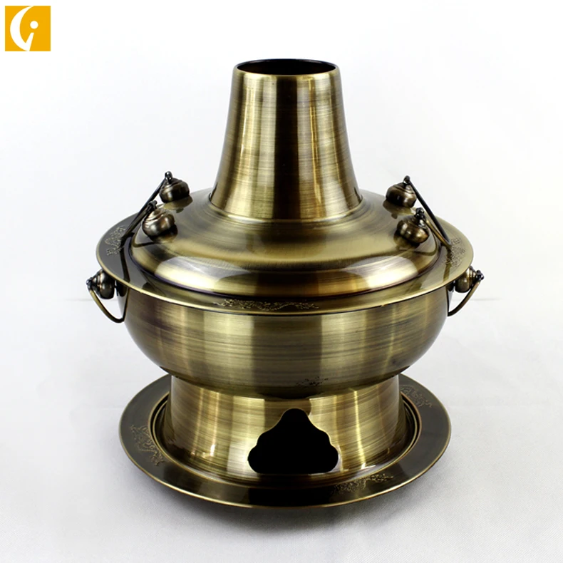 Stainless steel bronze color charcoal buffet chafing dish shabu shabu hot pot kitchenware