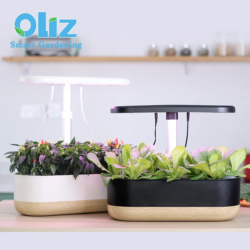 Oliz black white new smart garden home indoor vegetable plant pots self watering flowerpot with water indicator