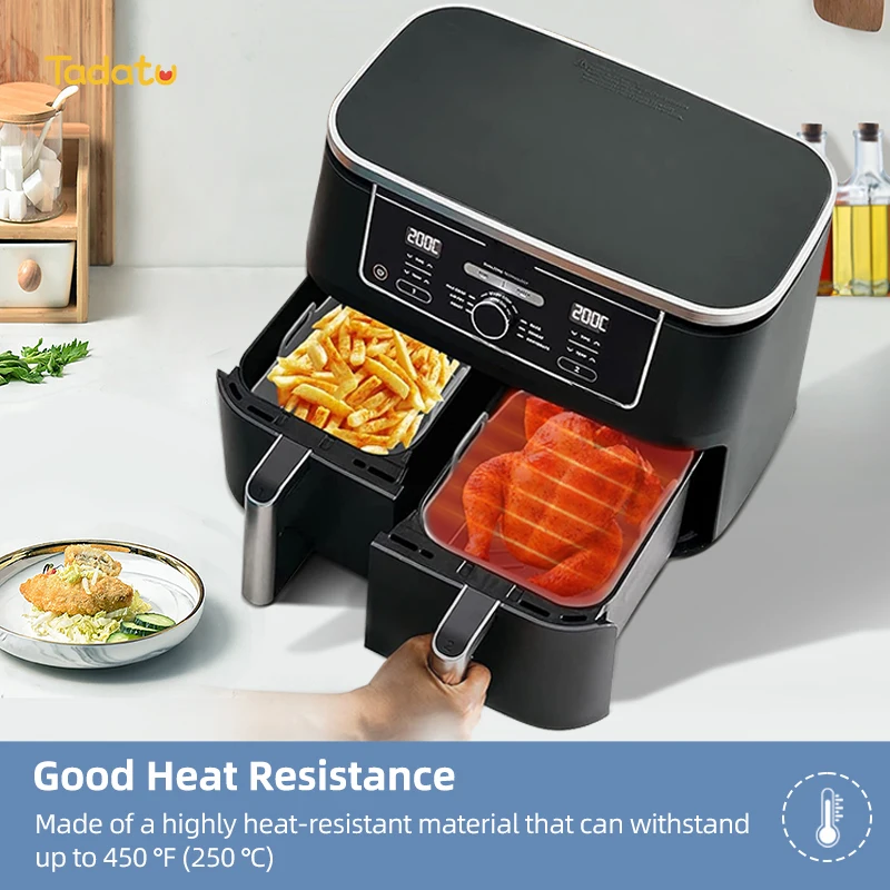 2 упаковки антипригарный прямоугольный воздушный фритюрница аксессуары многоразовая корзина поднос для выпечки силиконовые вкладыши фритюрницы Ninja Dual