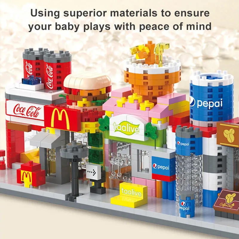 8 Types Store City Street View Building Block Corner Shop Model Bricks Store Nano blocks Variety Street View Full Set
