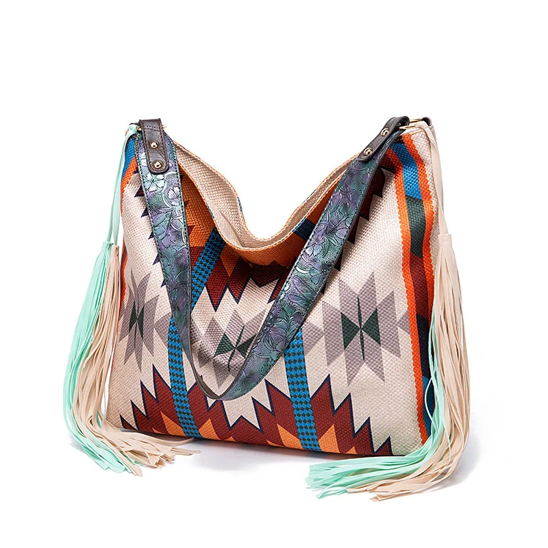 European and American retro Bohemian hand woven flowing silk cotton and linen shoulder bag
