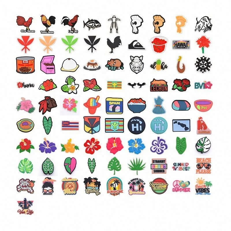 hot selling soft rubber lucky shoe charm charms shoes decoration summer hawaii series custom carton